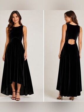 Halogen Black Velvet Cutout Back Maxi Dress M NWT
